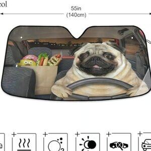 Fun Pug Dog Driving Car Windshield Sun Shade Foldable UV Ray Sun Visor Protector